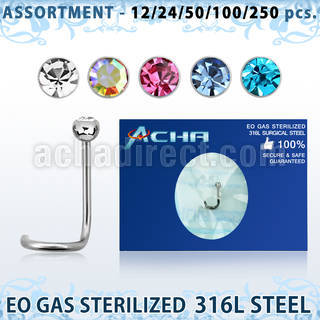 blk483 sterilized 316l steel nose screw with bezel crystal ball