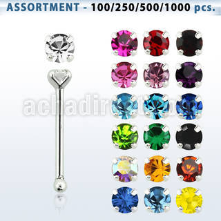 blk493 silver nose bone with 1 4mm round prong set crystal