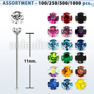 blk494 silver bend it yourself nose stud w 1 4mm prong crystal