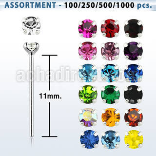 blk497 silver bend it nose stud with 1 5mm prong crystal