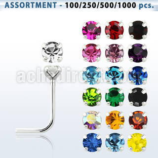 blk501 silver nose stud with 2mm round prong crystal