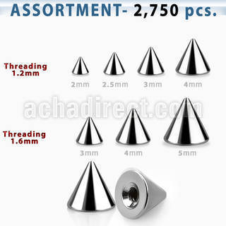 blk514 polished 316l steel 2mm 5mm cone with threading