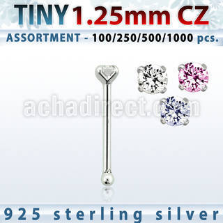 blk518 silver nose bones w 1 25mm round prong set cz