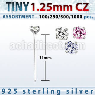 blk519 silver bend it nose studs w 1 25mm round prong set cz