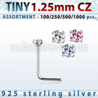 blk520 silver nose studs w 1 25mm round prong set cz