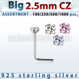 blk523 silver nose studs w 2 5mm round prong set cz