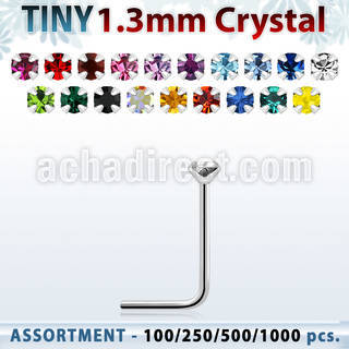 blk526 silver nose studs with 1 25mm round prong set crystal