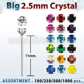 blk528 silver bend it nose studs w 2 5mm prong set crystal