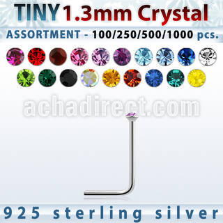 blk532 bulk of silver nose studs with 1 25mm round crystal top