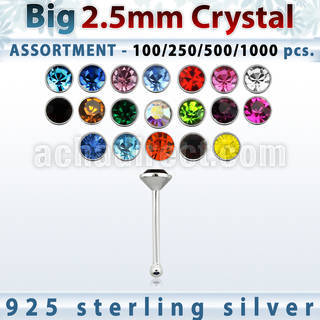 blk533 surtido por mayor piercings nariz plata piercings nariz hueso plata esterlina 925 0 6mm cristal redondo 2 5mm al por mayor
