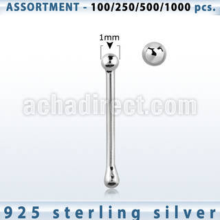 blk559 sterling silver nose bones with 1mm ball shaped top 