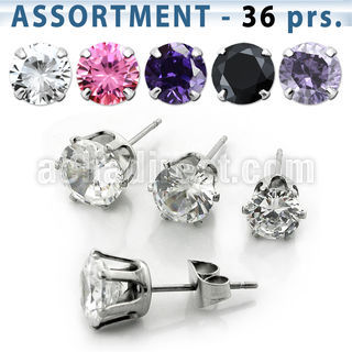 blk62 bulk of 316l steel ear stud w 6 8mm prong cz