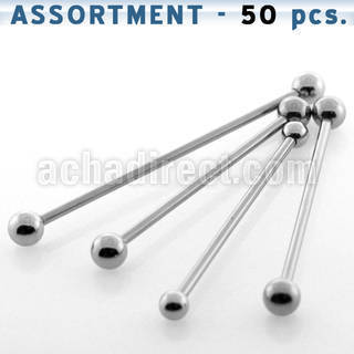 blk99 surtido piercings 50 barbells industriales acero quirurgico bolas 5mm mayorista