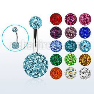 bn2f105 piercing ombligo acero quirurgico una bola 5mm otra 10mm multi cristal ferido al por mayor