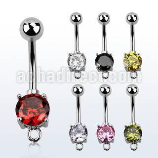 bnczh 316l steel belly banana with 8mm prong cz stone hoop