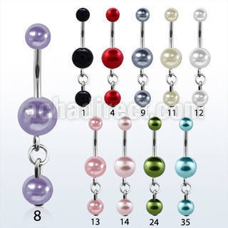 bndpr1 316l steel belly banana with pearl ball dangling pearl