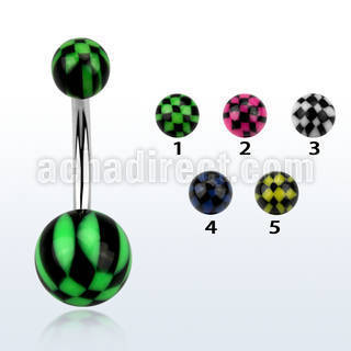 bndxa 316l steel belly banana w 5 8mm checkered acrylic ball