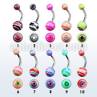 bndxb 316l steel belly banana with 5 8mm marble acrylic ball