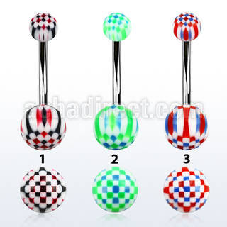 bndxu steel belly banana w acrylic balls w a checker pattern