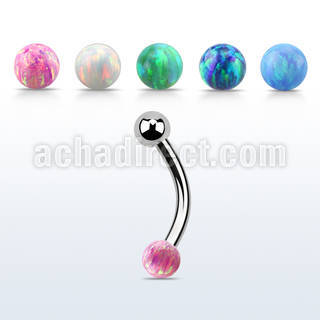 bne1op 316l steel eyebrow banana w a 3mm synthetic opal ball