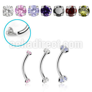 bne2czin internally threaded steel eyebrow banana w 3mm cz stone