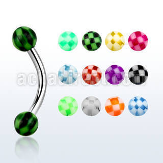 bnebck 316l steel eyebrow banana with 3mm acrylic checkered ball