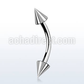 bnecn4 316l steel eyebrow banana, 16g (1.2mm) w 2 4mm cones
