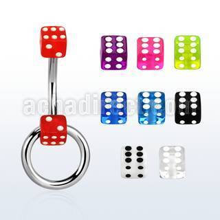 bneds 316l steel eyebrow banana w acrylic dice w slave hoop