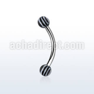 bnedxt 316l steel eyebrow banana with 3mm zebra striped ball