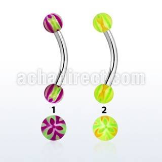 bnedxv steel eyebrow banana w two 3mm acrylic flower balls