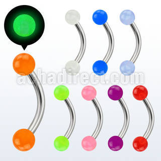bneglb 316l steel eyebrow banana with 3mm acrylic luminous ball