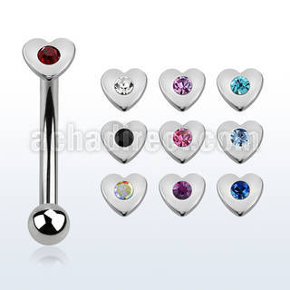 bnehrc 316l steel eyebrow banana w central crystal heart