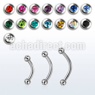 bnejb25 316l steel eyebrow banana w two tiny 2 5mm jewel balls