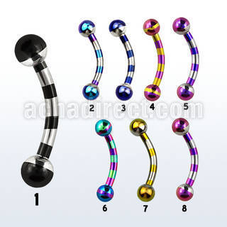 bnemt zebra striped pvd 316l steel eyebrow banana w 3mm balls