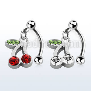 bner447 316l steel eyebrow banana with dangling crystal cherry