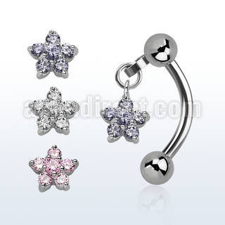 bner61 316l steel eyebrow banana w a dangling cz flower