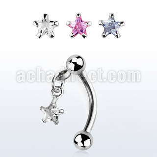 bnerv5 316l steel eyebrow banana w 3mm ball star prong cz