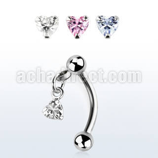 bnerv6 316l steel eyebrow banana w 3mm ball heart prong cz