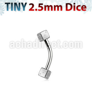 bnes2d25 316l steel eyebrow banana with two tiny 2 5mm dices