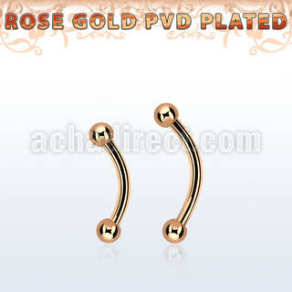 bnettb25 rose gold steel eyebrow banana w 2 2.5mm balls