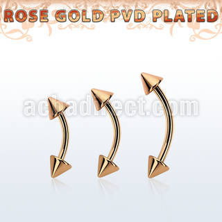 bnettcn4 rose gold steel eyebrow banana w 2 4mm cones