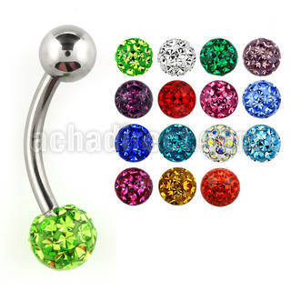 bnfr6 316l steel belly banana w steel ball gem resined ball
