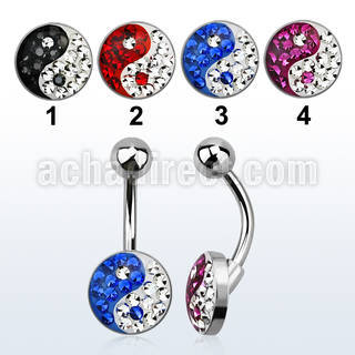 bnmtj17 steel belly banana w flat w crystals in ying yang symbol