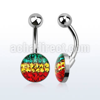 bnmtj18 steel belly banana w flat w crystal forming a rasta flag