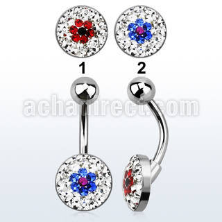 bnmtj22 steel belly banana w flat w crystals in a flower design