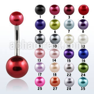bnprb 316l steel belly banana with two faux pearl balls