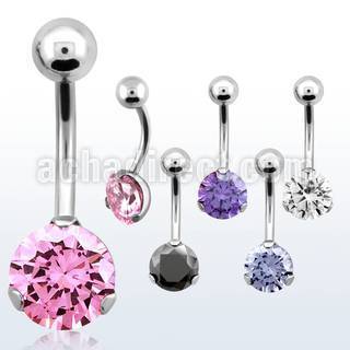 bnrdz8 316l steel casting belly banana with prong cz stone