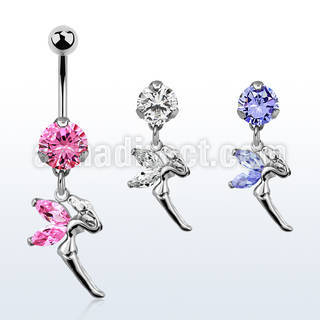 bnrz103 casted steel cz belly banana w fairy design w cz wings