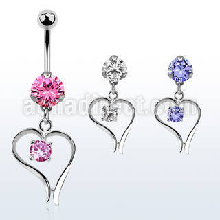 bnrz12 casted steel cz belly banana w heart w round shaped cz