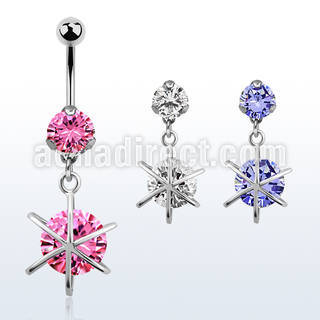bnrz232 casted steel cz belly banana w big round cz stone